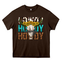 Chocolate Brown howdy howdy howdy western bull skull Heavy Core Tee - texasbilliewilder