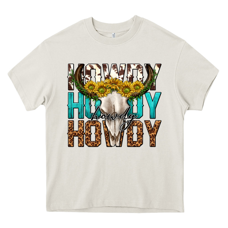 Howdy Howdy Howdy Western Bull Skull Heavy Core Tee by texasbilliewilder | Teevron