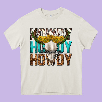 Howdy Howdy Howdy Western Bull Skull Heavy Core Tee Designed By Texasbilliewilder