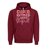 Burgundy cupid rhymes with stupid Zipper Hoodie - MaliasSmallBusiness