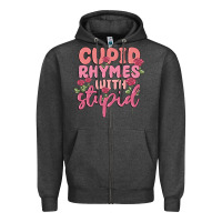 Charcoal Heather cupid rhymes with stupid Zipper Hoodie - MaliasSmallBusiness