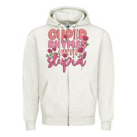 Oatmeal Heather cupid rhymes with stupid Zipper Hoodie - MaliasSmallBusiness