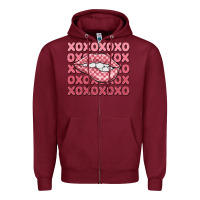 Burgundy xoxo checker lips Zipper Hoodie - MaliasSmallBusiness