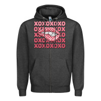 Charcoal Heather xoxo checker lips Zipper Hoodie - MaliasSmallBusiness