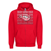 Red xoxo checker lips Zipper Hoodie - MaliasSmallBusiness