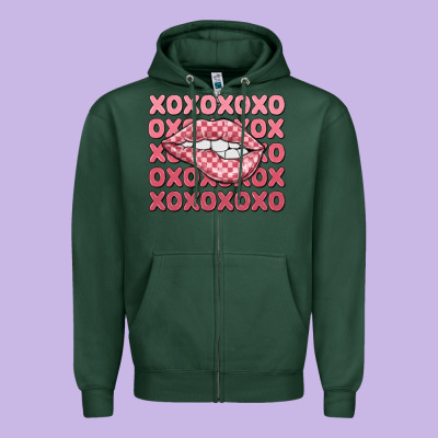 Xoxo Checker Lips Zipper Hoodie Designed By Maliassmallbusiness