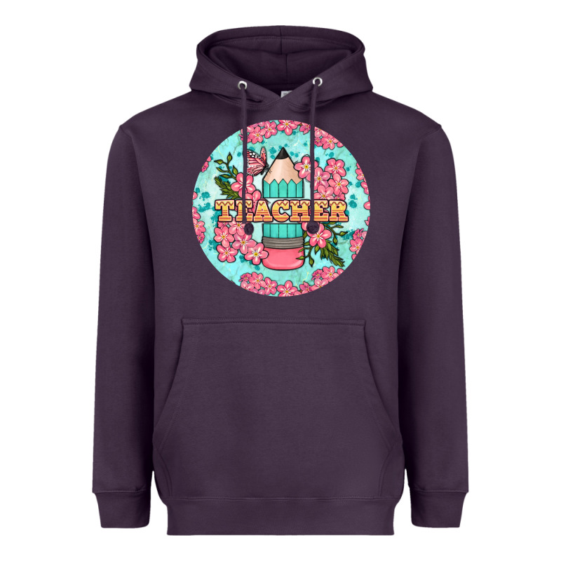 Teacher Floral Pencil Round Earring Heavyweight Hoodie by BundleAndBundleShop | Teevron
