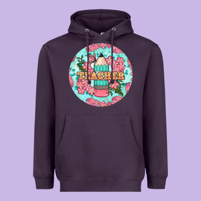 Teacher Floral Pencil Round Earring Heavyweight Hoodie Designed By Bundleandbundleshop