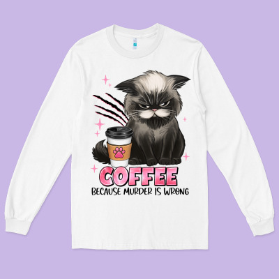 Coffee Because Murder Is Wrong Grumpy Cat Long Sleeve Tee Designed By Jahusdesignshop