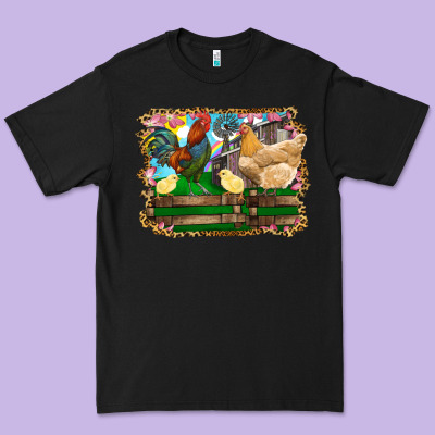 Premium Tee Happy easter rooster chicken and chick