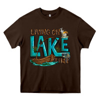 Chocolate Brown living on lake time Heavy Core Tee - texasbilliewilder