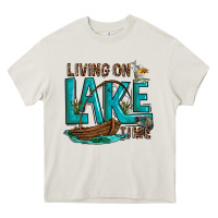 Cream living on lake time Heavy Core Tee - texasbilliewilder