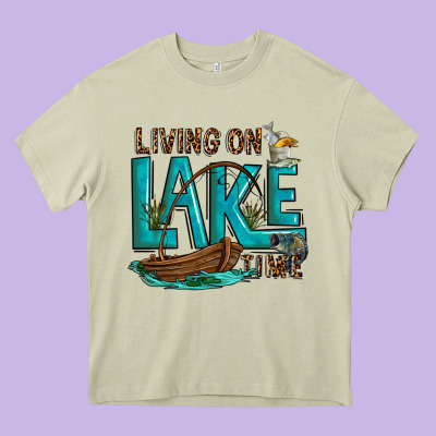 Living On Lake Time Heavy Core Tee Designed By Texasbilliewilder