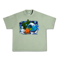 Oil Green winter camping with camp fire Urban Heavy Tee - AdoDesignShop
