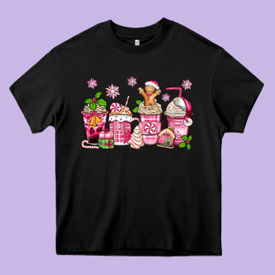 Heavy Core Tee pink christmas coffee cups