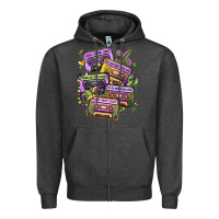 Charcoal Heather mardi gras cassette tapes Zipper Hoodie - MaliasSmallBusiness