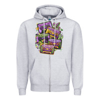 Heather Grey mardi gras cassette tapes Zipper Hoodie - MaliasSmallBusiness