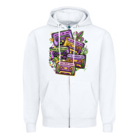 White mardi gras cassette tapes Zipper Hoodie - MaliasSmallBusiness
