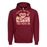 Burgundy cupid's favorite teacher Zipper Hoodie - MaliasSmallBusiness