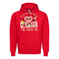 Red cupid's favorite teacher Zipper Hoodie - MaliasSmallBusiness