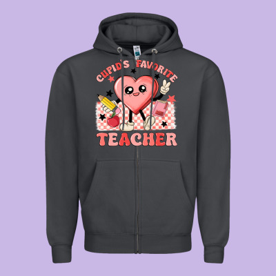 Cupid's Favorite Teacher Zipper Hoodie Designed By Maliassmallbusiness