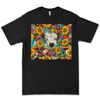 Black white Scottish calf and sunflowers Premium Tee - BarkalooDesign