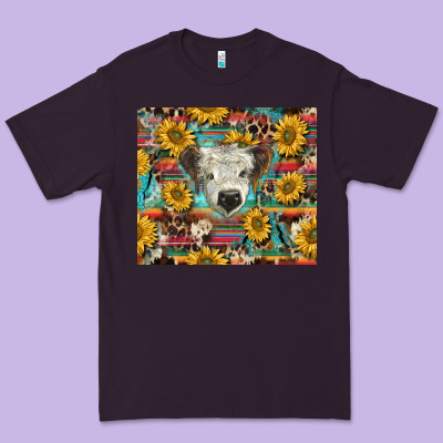 White Scottish Calf And Sunflowers Premium Tee Designed By Barkaloodesign