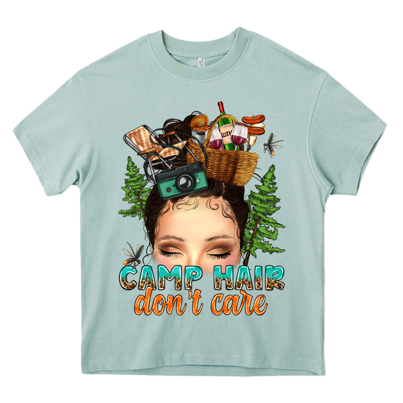 Messy Bun Camp Hair Dont Care Heavy Core Tee by texasbilliewilder | Teevron