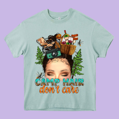 Messy Bun Camp Hair Dont Care Heavy Core Tee Designed By Texasbilliewilder