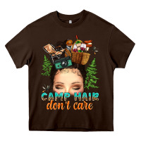 Chocolate Brown messy bun camp hair dont care Heavy Core Tee - texasbilliewilder