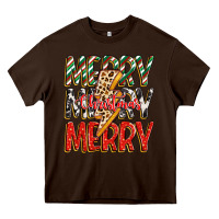 Chocolate Brown merry christmas lightning bolt Heavy Core Tee - Zillion Design Studio
