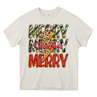 Cream merry christmas lightning bolt Heavy Core Tee - Zillion Design Studio