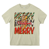 Mossy merry christmas lightning bolt Heavy Core Tee - Zillion Design Studio