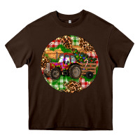 Chocolate Brown Christmas Farm Red Tractor Heavy Core Tee - RanaPortraitStore