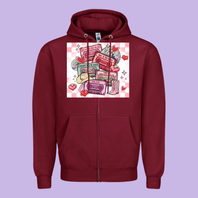 Valentine's Day Cassette Tapes Zipper Hoodie Designed By Maliassmallbusiness