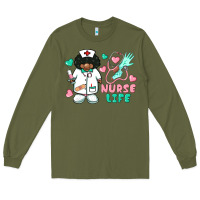 Army Green nurse life afro american nurse Long Sleeve Tee - BarkalooDesign