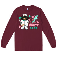 Burgundy nurse life afro american nurse Long Sleeve Tee - BarkalooDesign