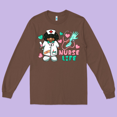 Nurse Life Afro American Nurse Long Sleeve Tee Designed By Barkaloodesign