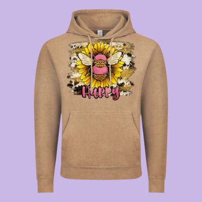 Bee Happy Vintage Hoodie Designed By Jahusdesignshop