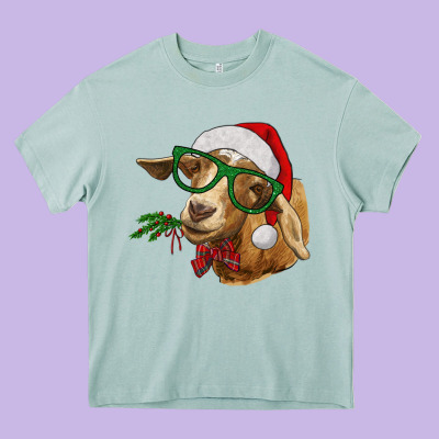 Heavy Core Tee Christmas Glasses Goat