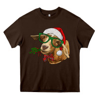 Chocolate Brown Christmas Glasses Goat Heavy Core Tee - RanaPortraitStore
