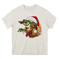 Cream Christmas Glasses Goat Heavy Core Tee - RanaPortraitStore