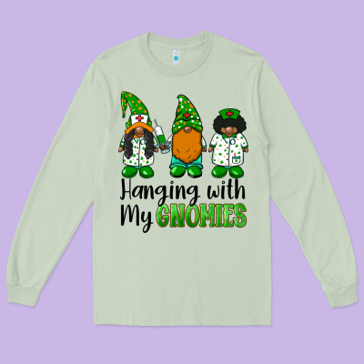 Hanging With My Gnomies African American Nurse Gnomies Long Sleeve Tee Designed By Barkaloodesign