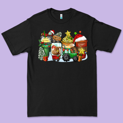 Christmas Tractor Coffee Cups Premium Tee Designed By Zillion Design Studio