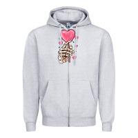 Heather Grey skeleton hand with sugar valentines day Zipper Hoodie - MaliasSmallBusiness
