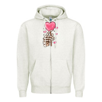 Oatmeal Heather skeleton hand with sugar valentines day Zipper Hoodie - MaliasSmallBusiness