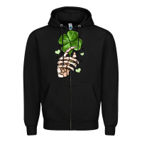 Black skeleton hand with shamrock st patrick s day Zipper Hoodie - MaliasSmallBusiness