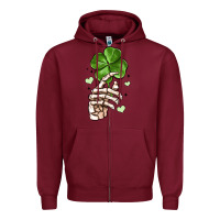 Burgundy skeleton hand with shamrock st patrick s day Zipper Hoodie - MaliasSmallBusiness