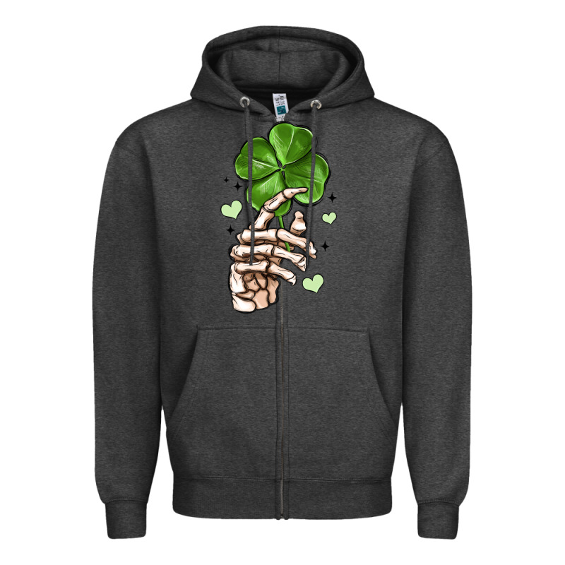Skeleton Hand With Shamrock St Patrick S Day Zipper Hoodie by MaliasSmallBusiness | Teevron
