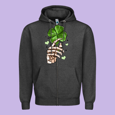 Skeleton Hand With Shamrock St Patrick S Day Zipper Hoodie Designed By Maliassmallbusiness